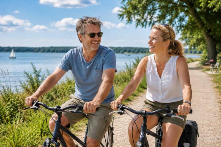 Paar auf Fahrrädern am See